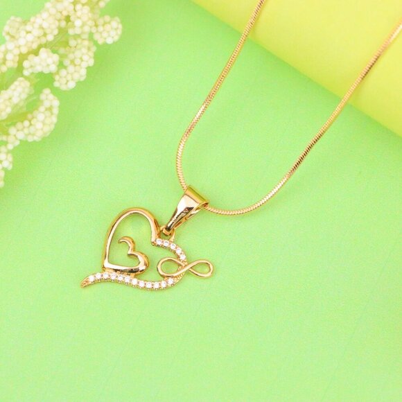 "Heart Infinity Mother-Child Rose Gold Pendant with Sparkling Stones, XPPT1279 - Picture 5 of 12